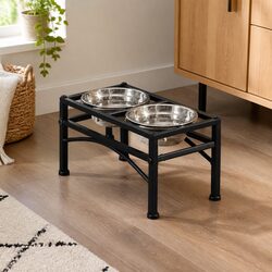 Dual Elevated Raised Pet Dog Feeder Small Stainless Steel Bowls Non-Slip Base
