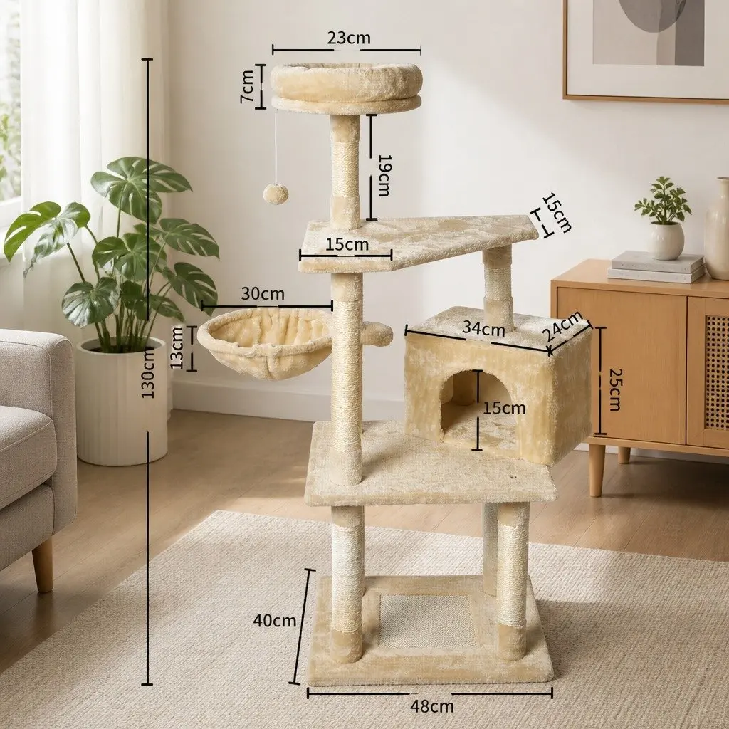 Cat Tree Scratching Post Multi-Level Climbing Tower Bed Cubby Plush Platform