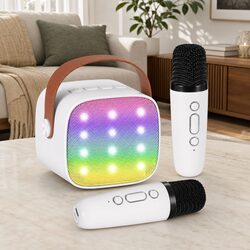Mini Portable Karaoke Machine with 2 Wireless Microphones Bluetooth Speaker