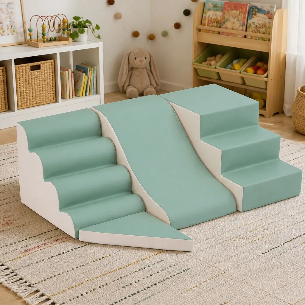 Kids Climbing Blocks Green Khaki 4 Piece Soft Foam Toddler Playset Indoor Activity Toy