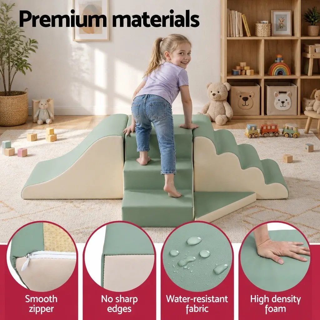 Kids Climbing Blocks Green Khaki 4 Piece Soft Foam Toddler Playset Indoor Activity Toy