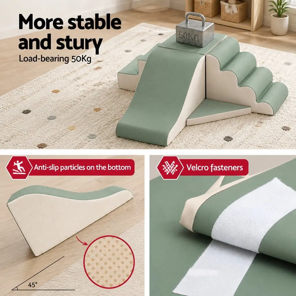 Kids Climbing Blocks Green Khaki 4 Piece Soft Foam Toddler Playset Indoor Activity Toy