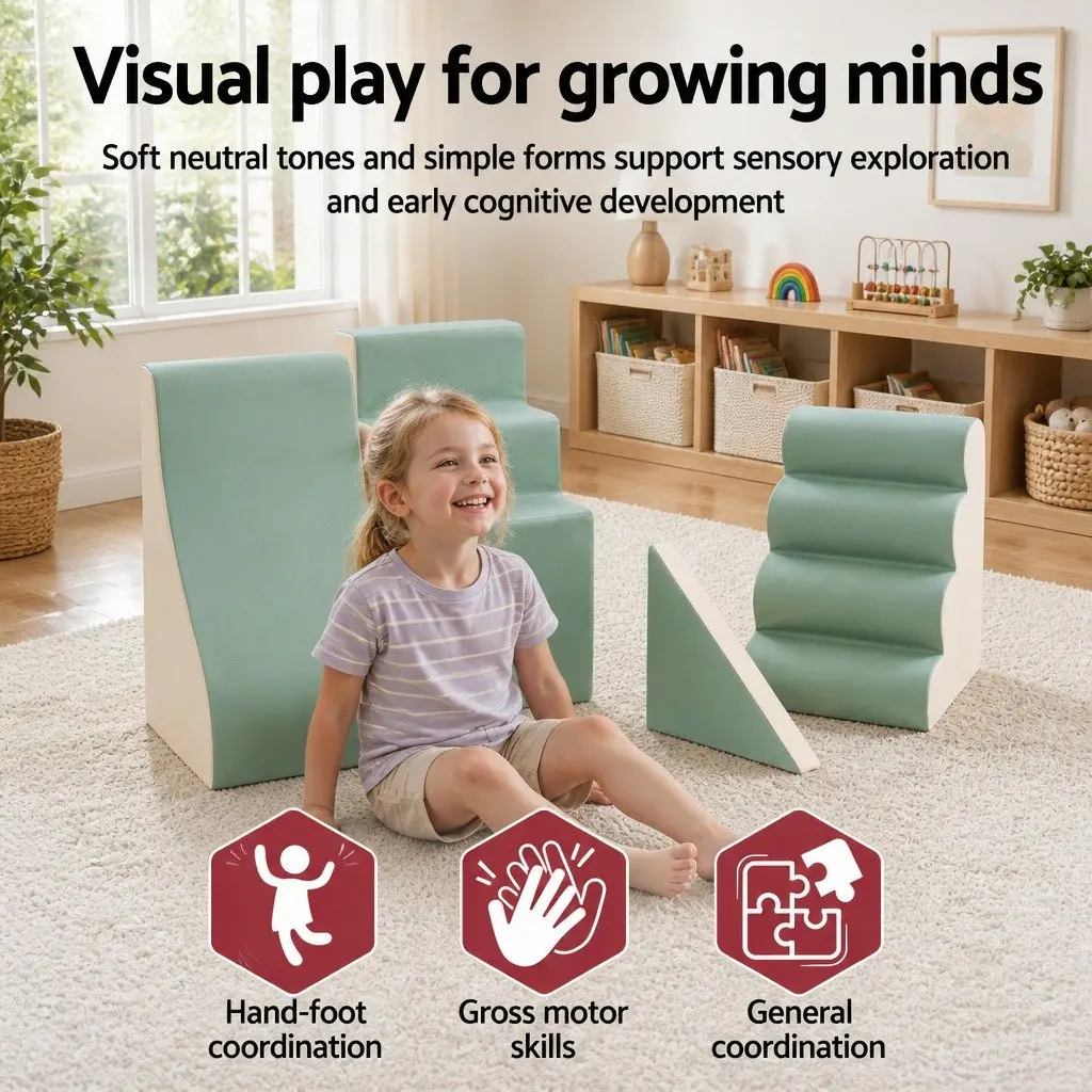 Kids Climbing Blocks Green Khaki 4 Piece Soft Foam Toddler Playset Indoor Activity Toy