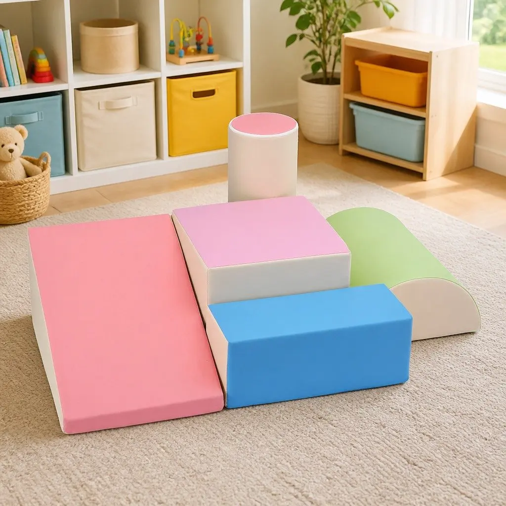 Kids Foam Climbing Blocks Multicoloured 5 Piece Soft Play Set Indoor Toddler Activity Toys