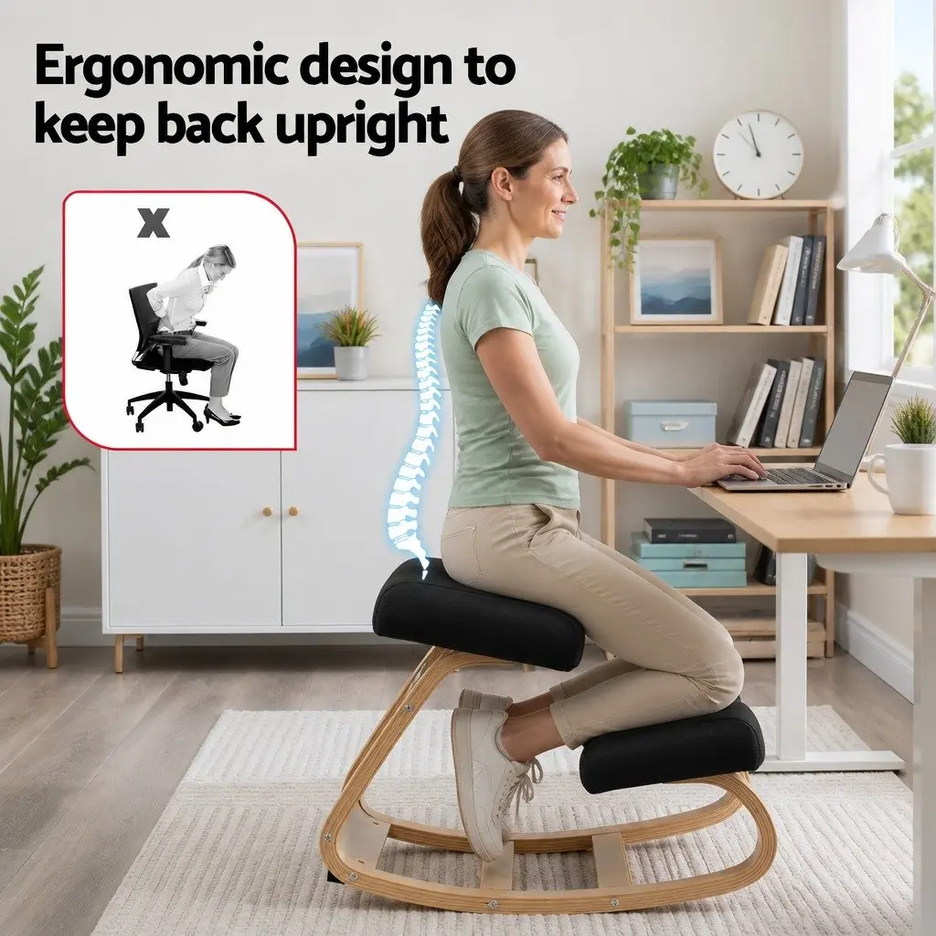 Kneeling Chair Black Ergonomic Memory Foam Posture Balance Stool for Home Office Gaming