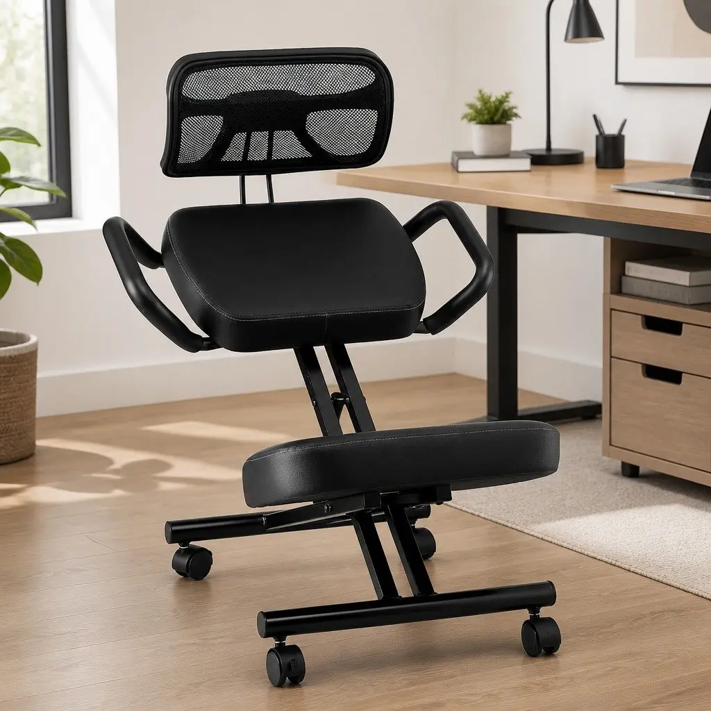 Kneeling Chair Black Ergonomic Height Adjustable Mesh Backrest Posture Support
