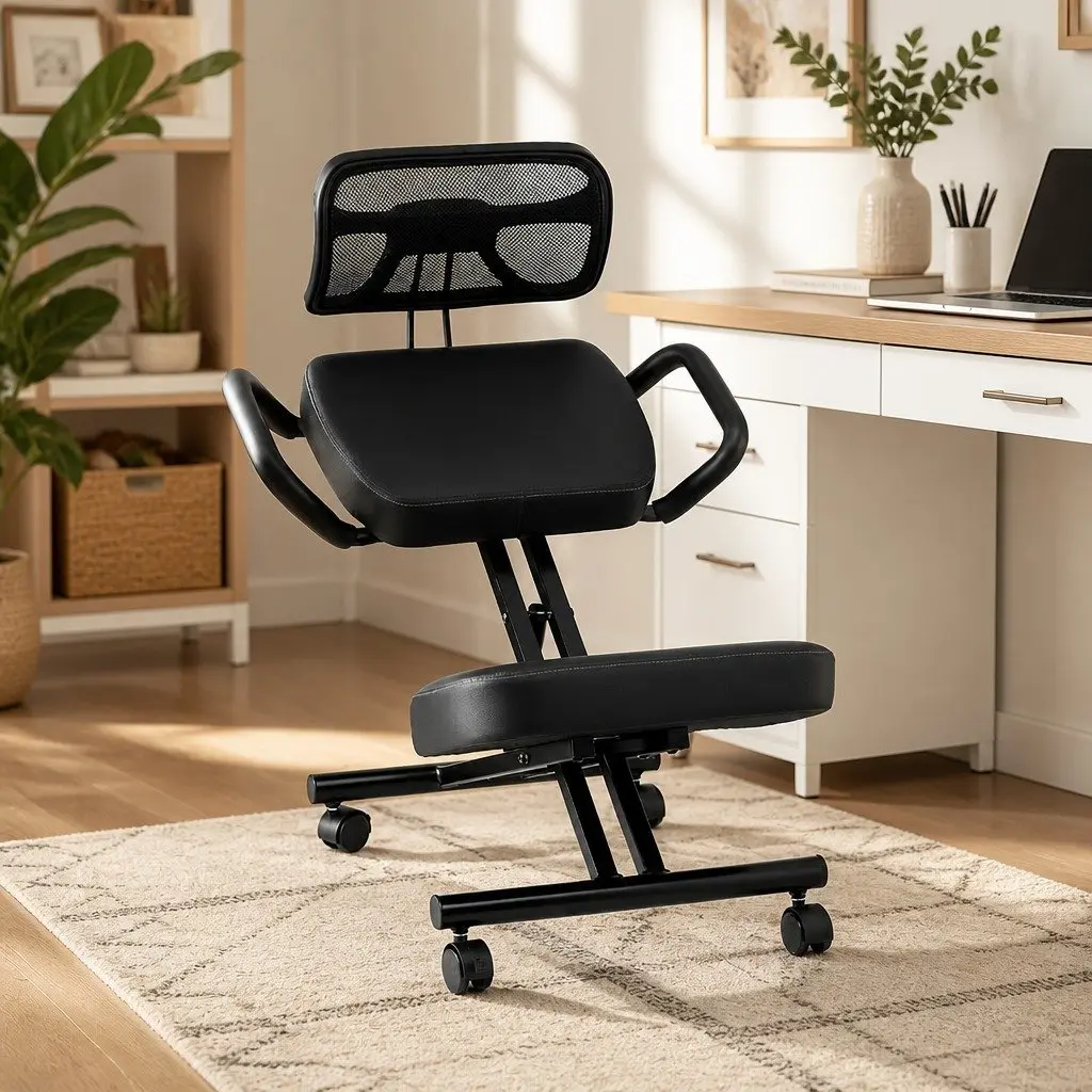 Kneeling Chair Black Ergonomic Height Adjustable Mesh Backrest Posture Support