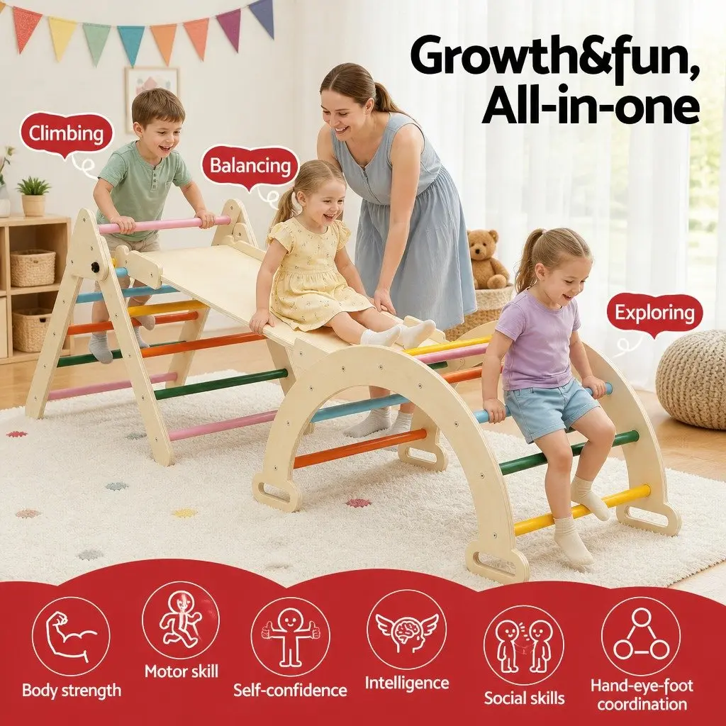 Kids Climbing Toys Set Multicolor Indoor Outdoor Slide and Climber