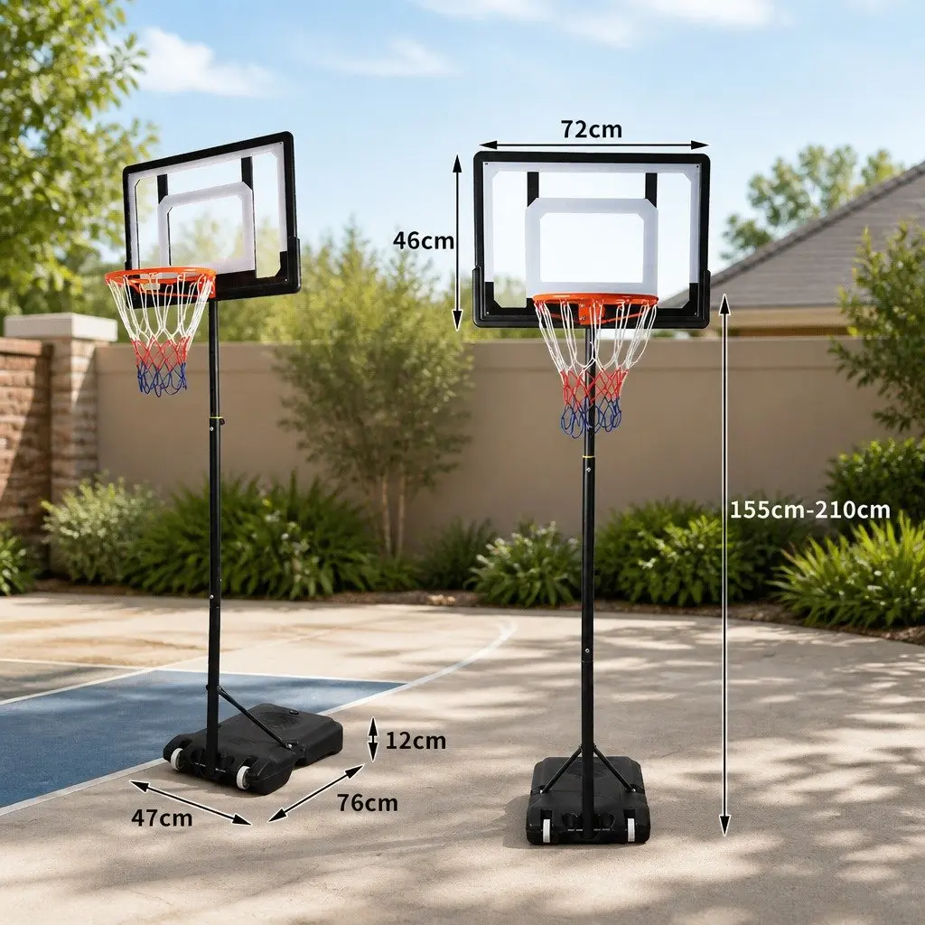 Basketball Hoop Stand Black Adjustable Height Portable Shatterproof Backboard