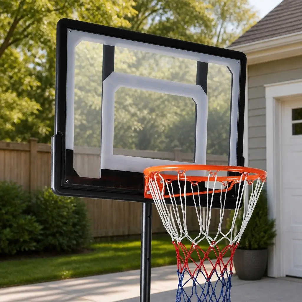 Basketball Hoop Stand Black Adjustable Height Portable Shatterproof Backboard