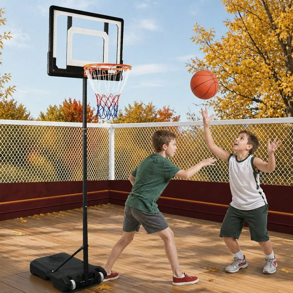 Basketball Hoop Stand Black Adjustable Height Portable Shatterproof Backboard