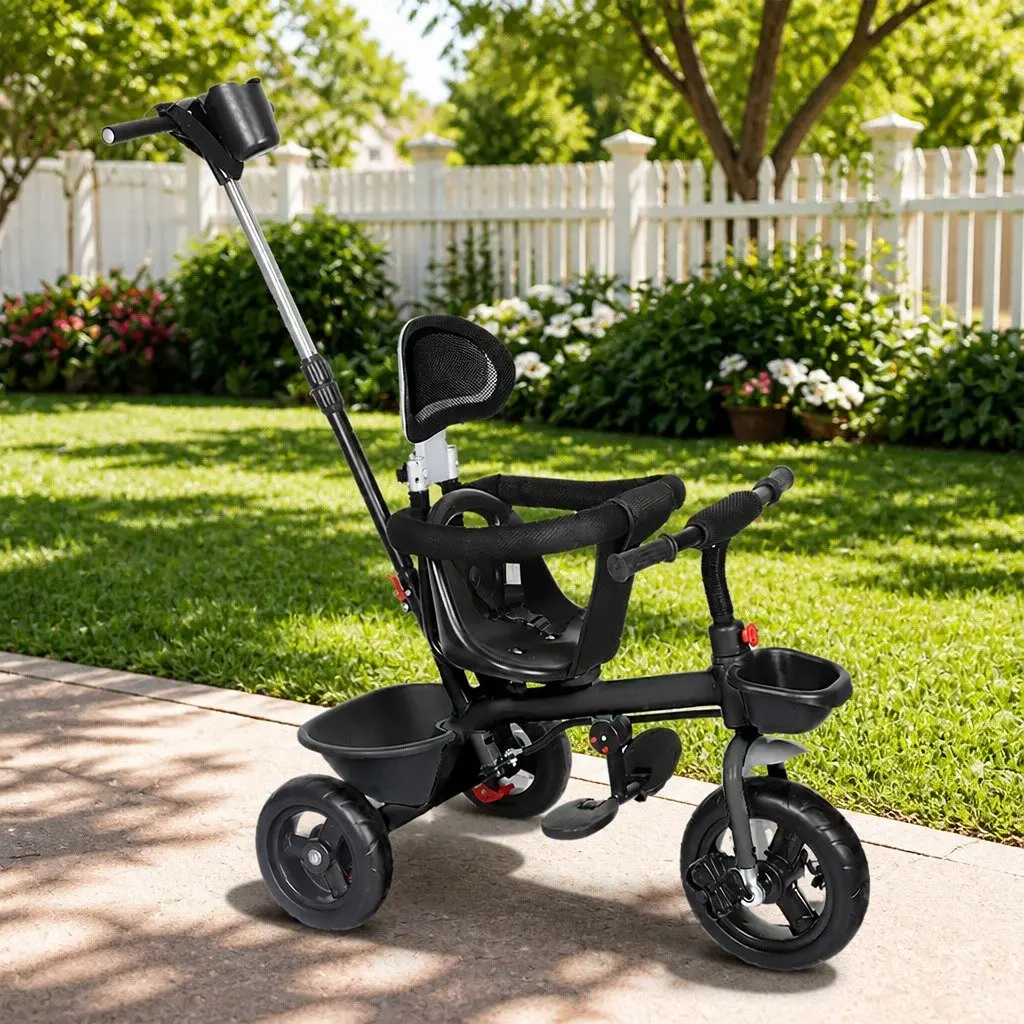 Kids Tricycle Ride On Trike Toddler Push Handle Foldable Footrest Storage Basket