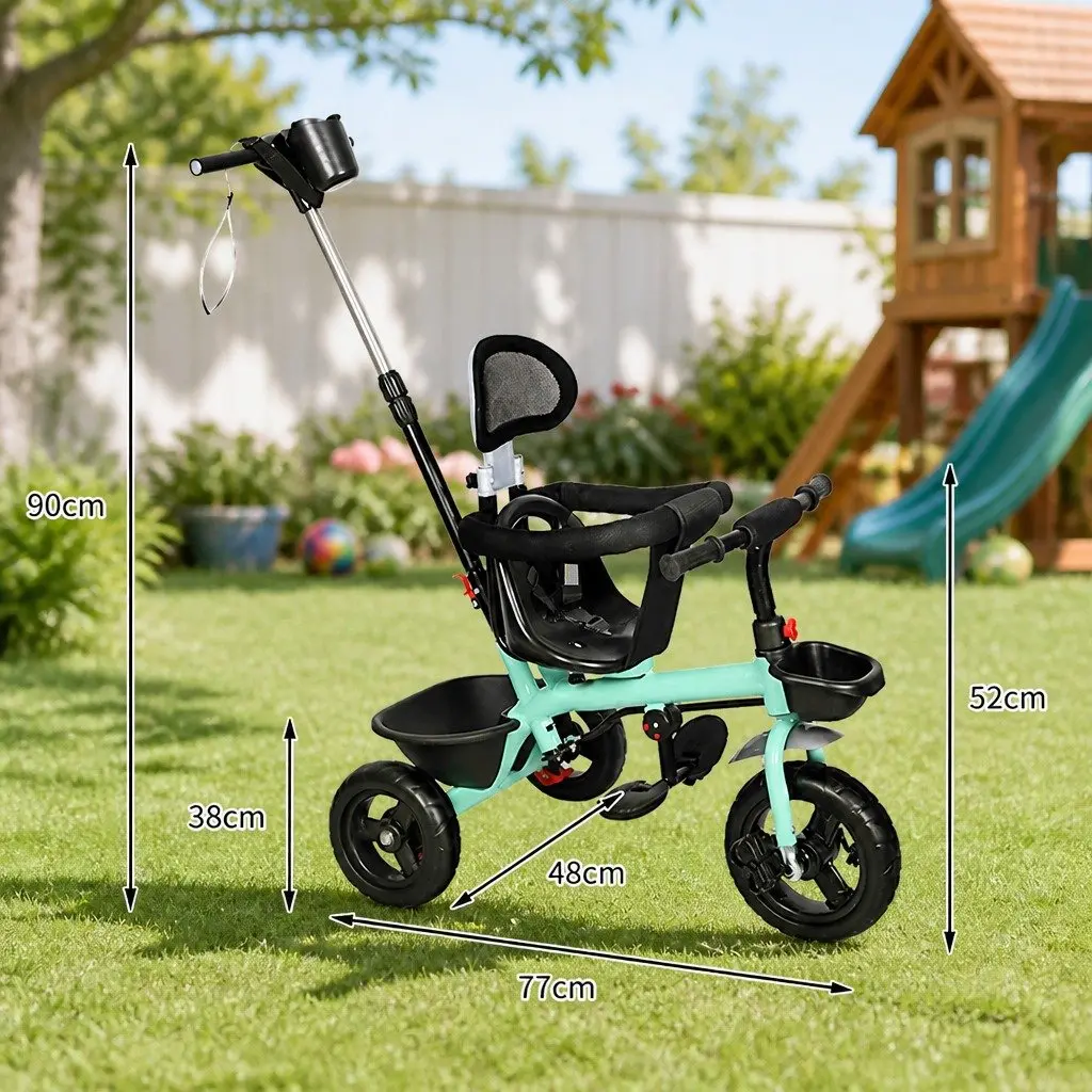 Kids Tricycle Ride On Trike Toddler Push Handle Adjustable Seat Storage Basket