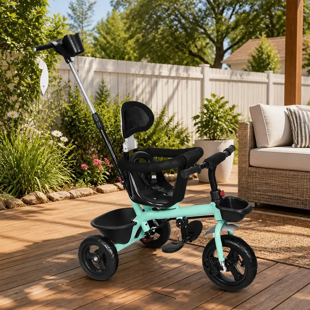 Kids Tricycle Ride On Trike Toddler Push Handle Adjustable Seat Storage Basket