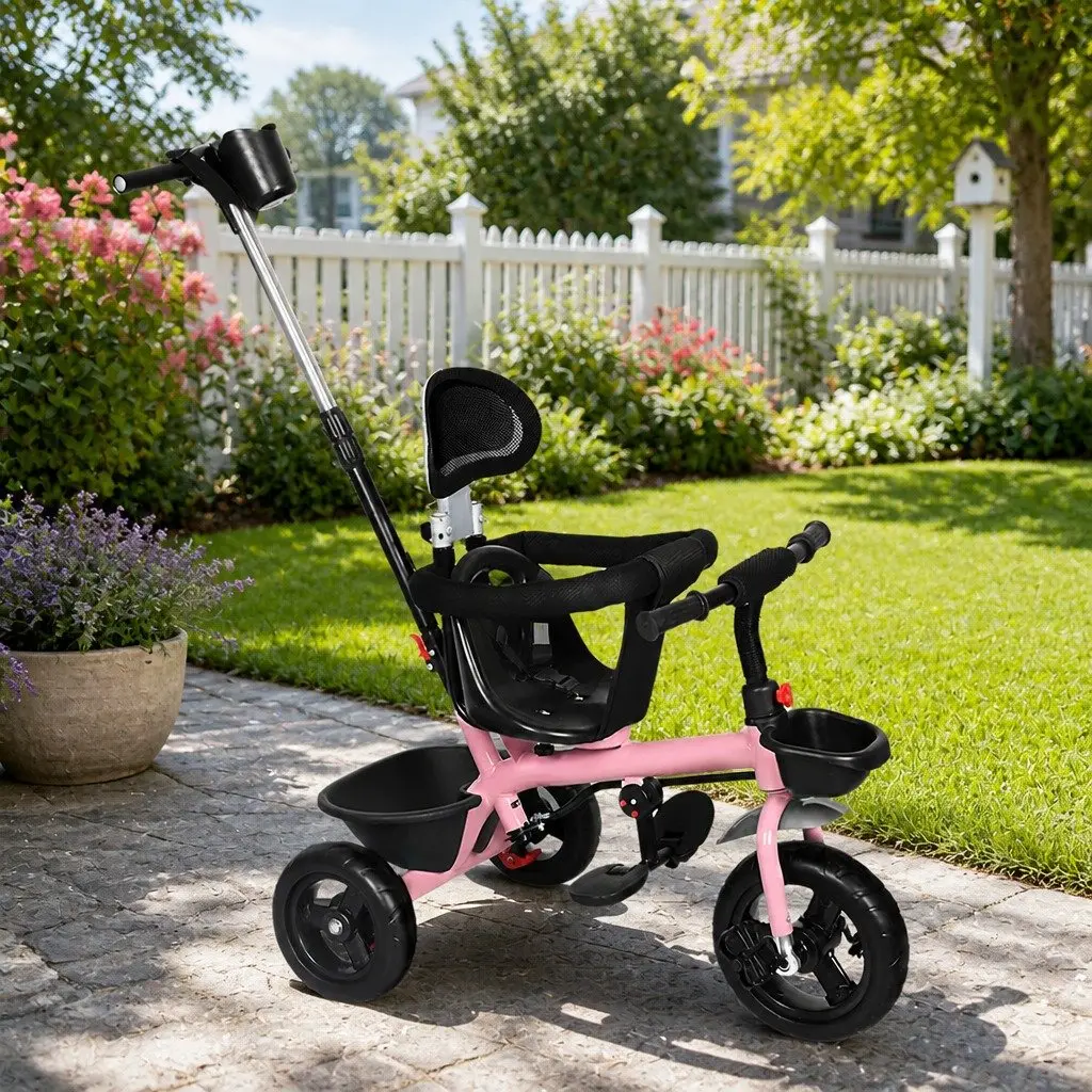 Kids Tricycle Ride On Trike Toddler Push Handle Adjustable Handlebar Storage