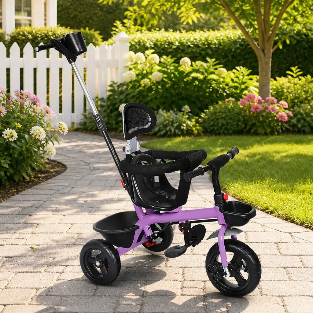 Kids Tricycle Ride On Trike Toddler Push Handle Adjustable Handlebar Storage