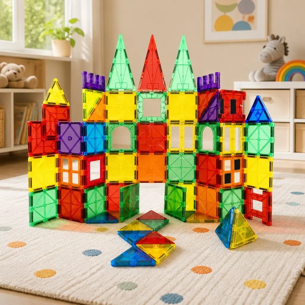 Magnetic Tiles Building Set Multi-colour 120 Piece Creative Construction Toy