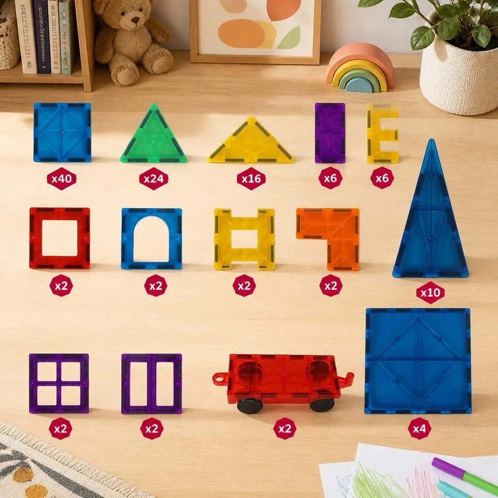 Magnetic Tiles Building Set Multi-colour 120 Piece Creative Construction Toy