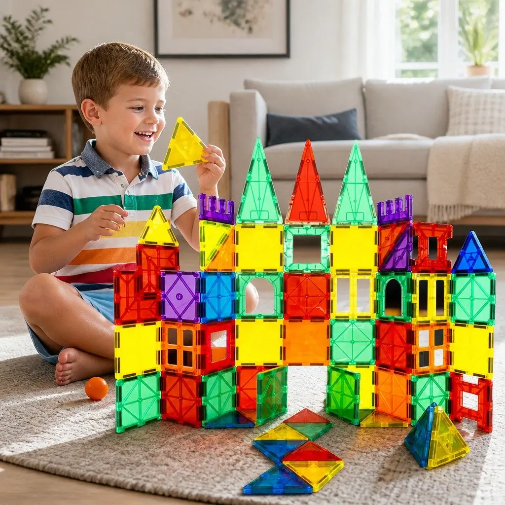 Magnetic Tiles Building Set Multi-colour 120 Piece Creative Construction Toy
