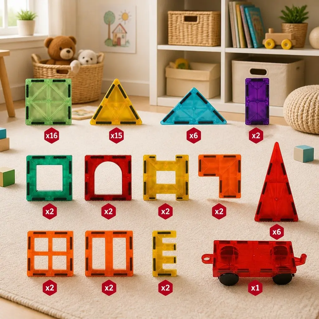 Magnetic Tiles Building Blocks Set Kids Toys Educational Creative Play 60 Pieces