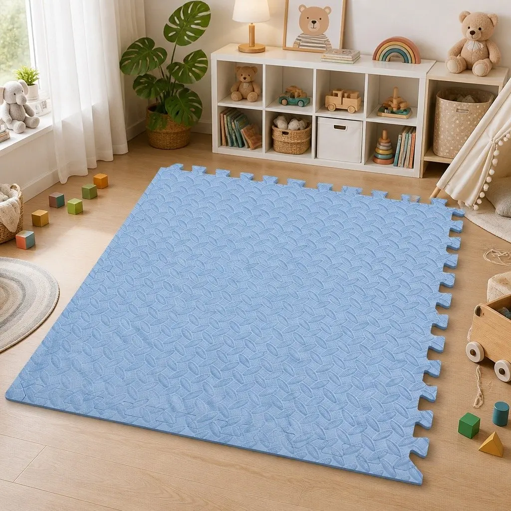 EVA Foam Play Mat Blue 60cm Soft Interlocking Puzzle Activity Mat for Kids