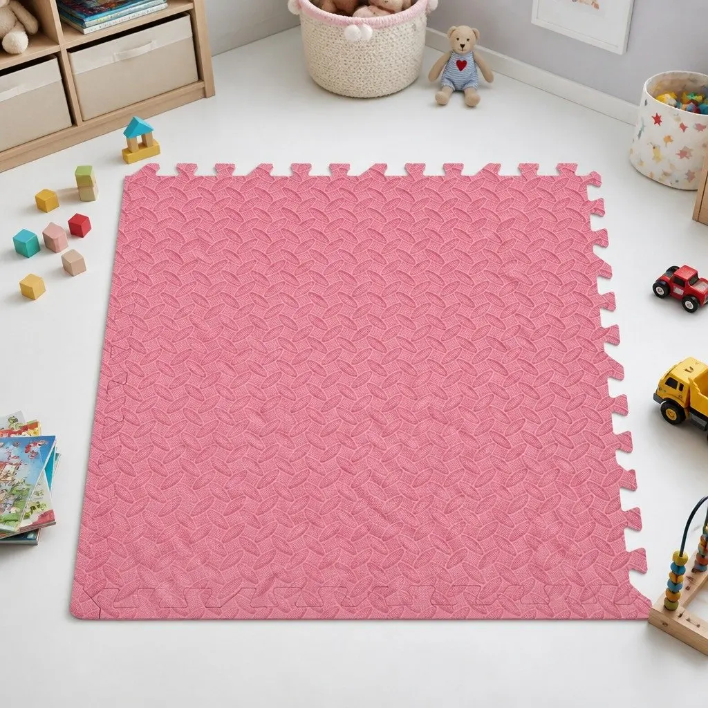 Kids EVA Foam Play Mat Floor Tiles Pink Interlocking Soft 4 Pack