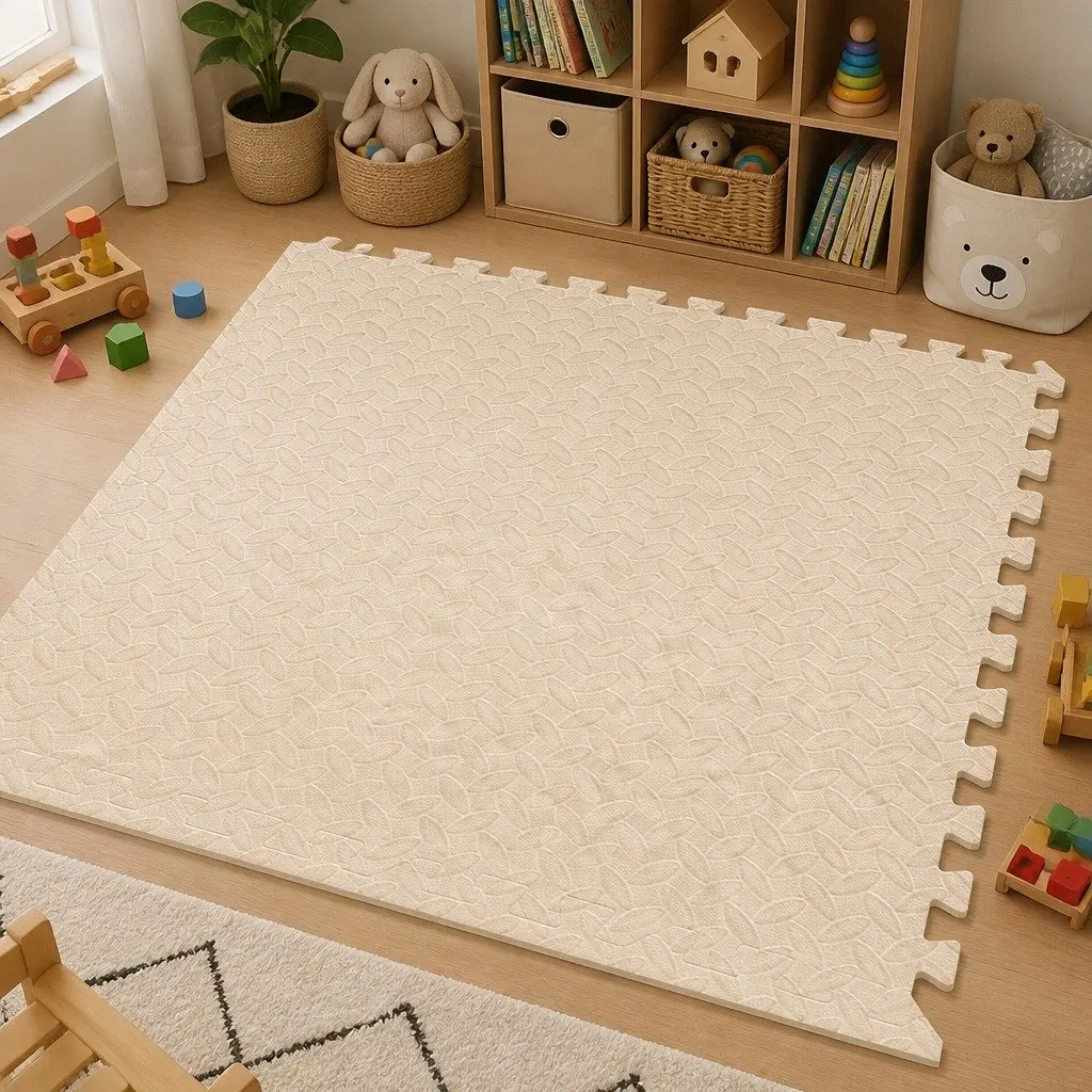 EVA Foam Play Mat Beige 60cm Soft Interlocking Floor Tiles Activity Mat