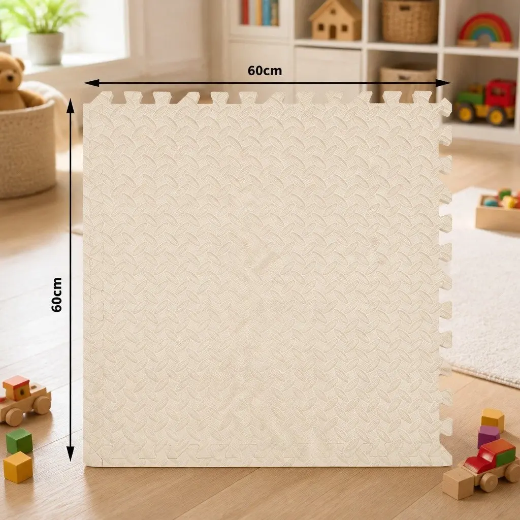EVA Foam Play Mat Beige 60cm Soft Interlocking Floor Tiles Activity Mat