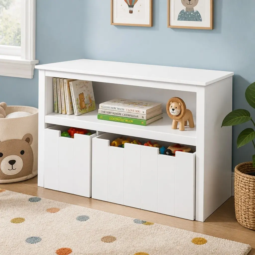 Kids Toy Storage Unit White with Removable Drawers and Open Shelves