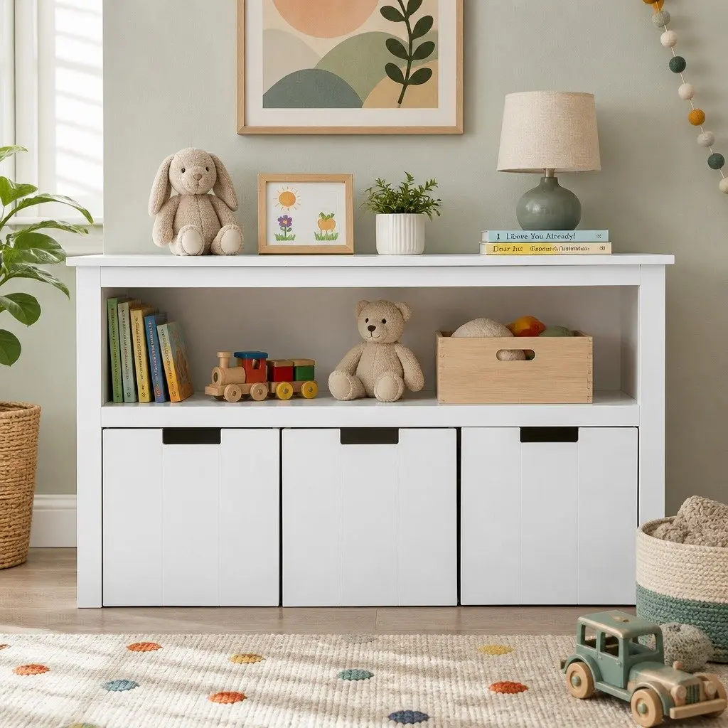 Kids Toy Storage Unit White with Removable Drawers and Open Shelves