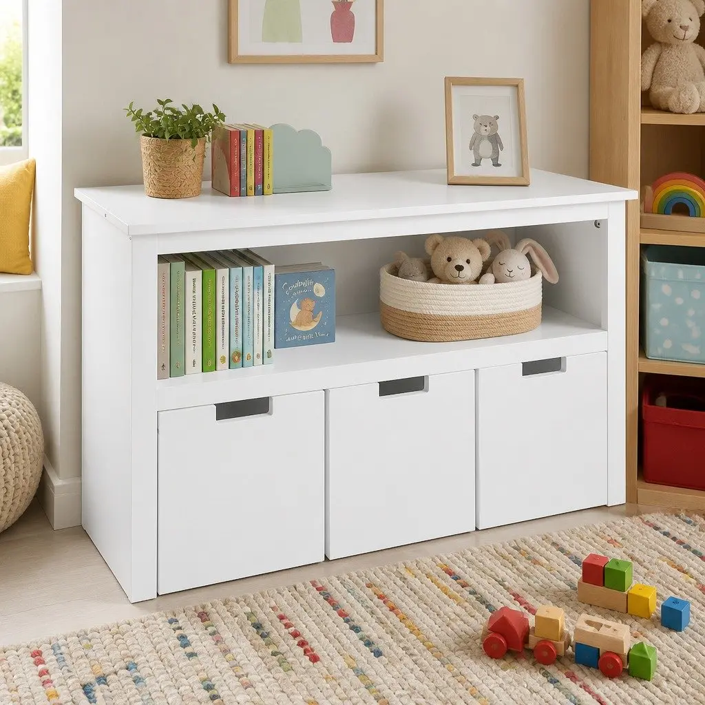 Kids Toy Storage Unit White with Removable Drawers and Open Shelves