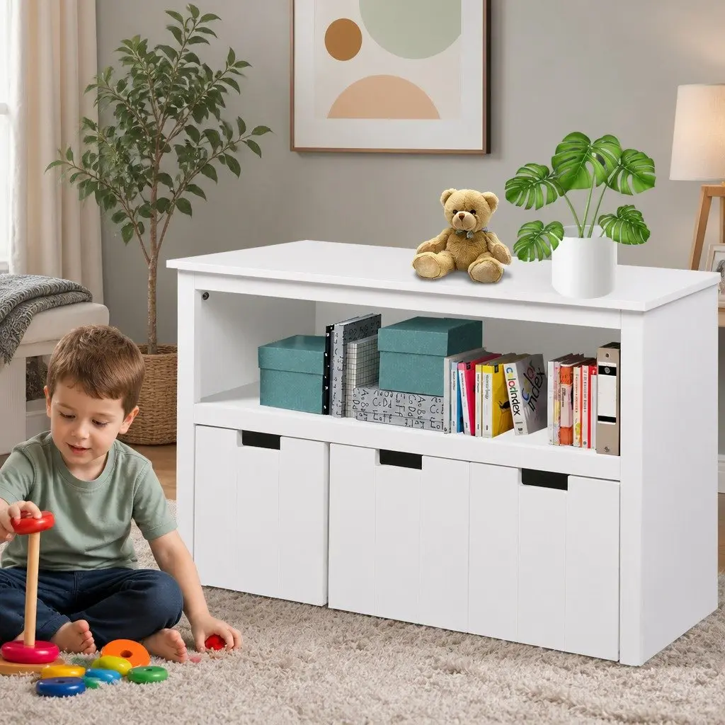 Kids Toy Storage Unit White with Removable Drawers and Open Shelves