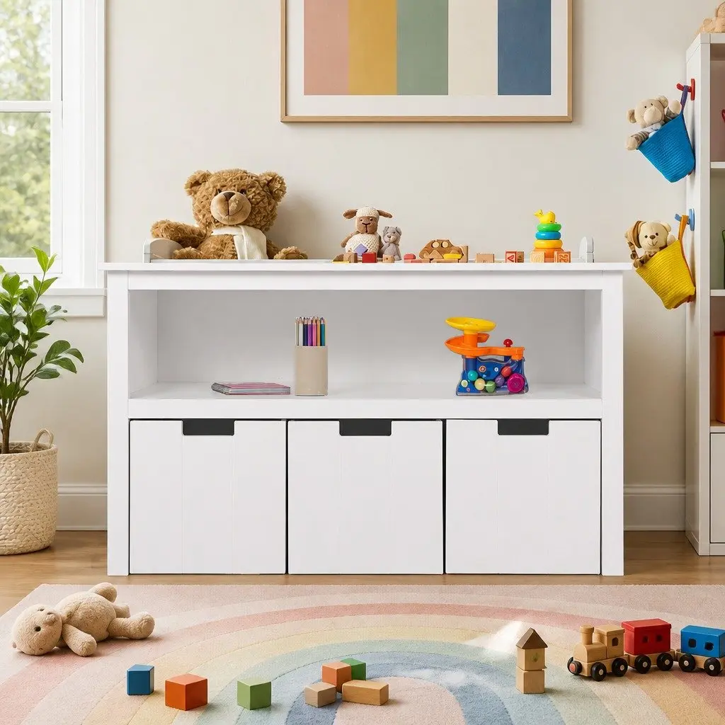 Kids Toy Storage Unit White with Removable Drawers and Open Shelves