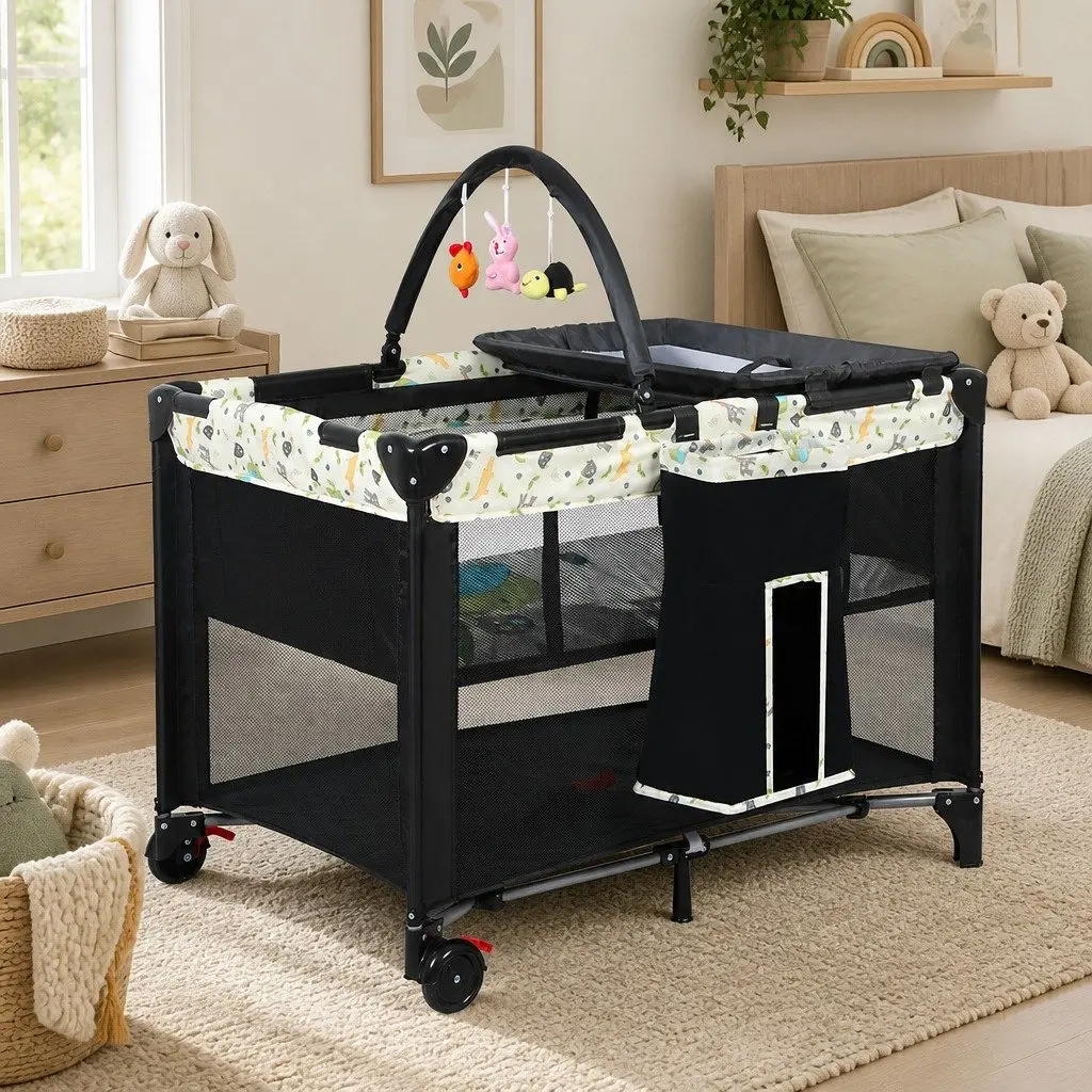 Portable Baby Bassinet Crib Bedside Cot Bed 3-in-1 Change Table Mesh Infant