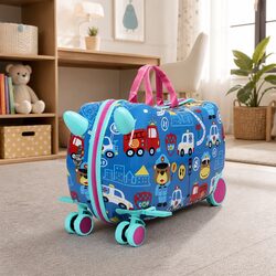 Kids Ride On Suitcase Carry-On Luggage Push Along Toy Travel Suitcase Children
