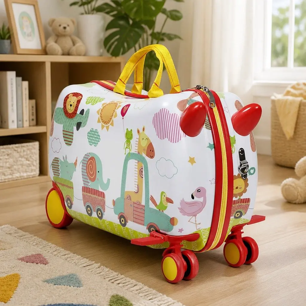 Kids Ride On Suitcase Multi-coloured 47cm Lightweight Durable Hard-case Storage