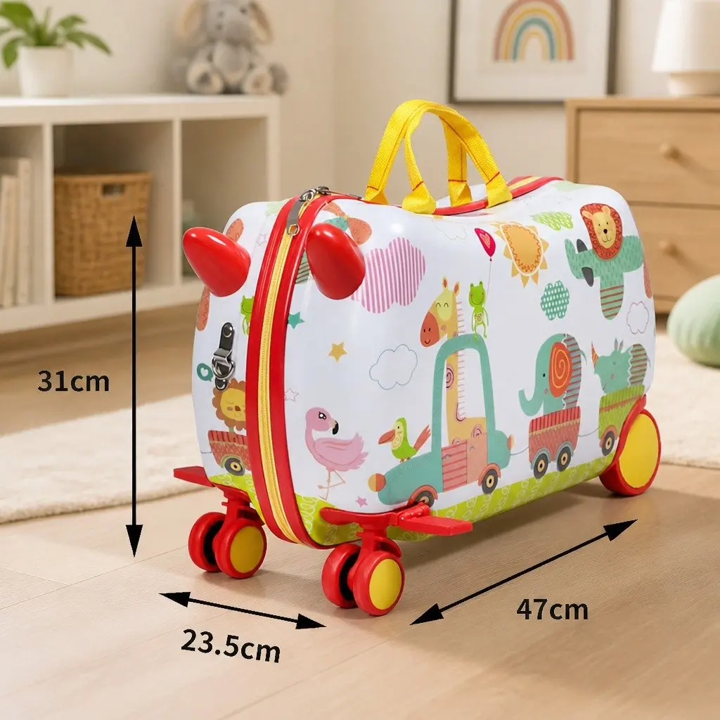 Kids Ride On Suitcase Multi-coloured 47cm Lightweight Durable Hard-case Storage