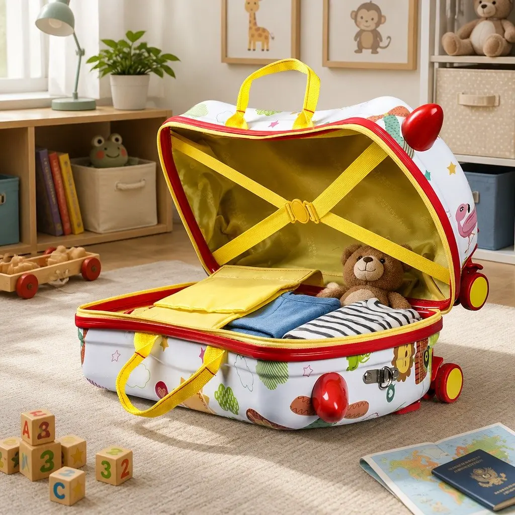Kids Ride On Suitcase Multi-coloured 47cm Lightweight Durable Hard-case Storage