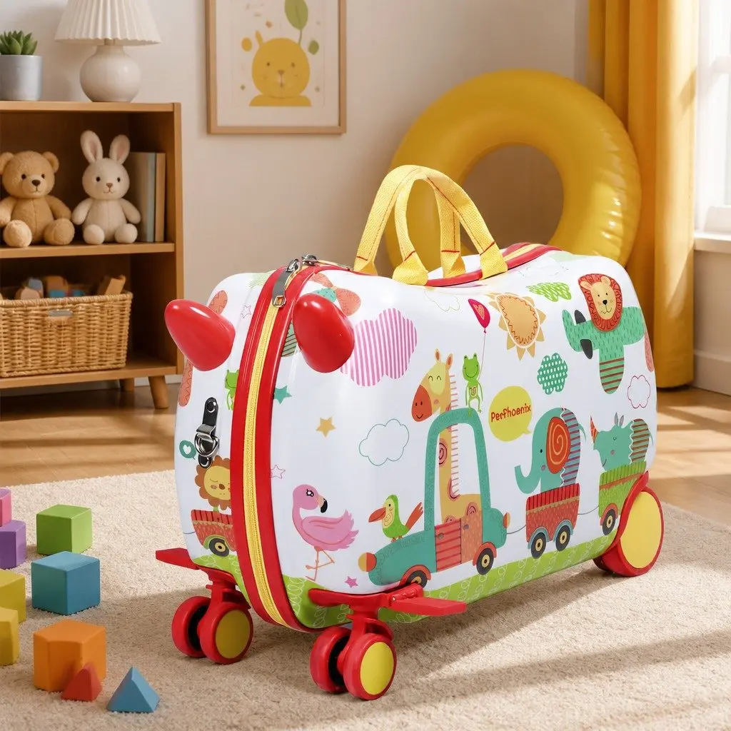 Kids Ride On Suitcase Multi-coloured 47cm Lightweight Durable Hard-case Storage