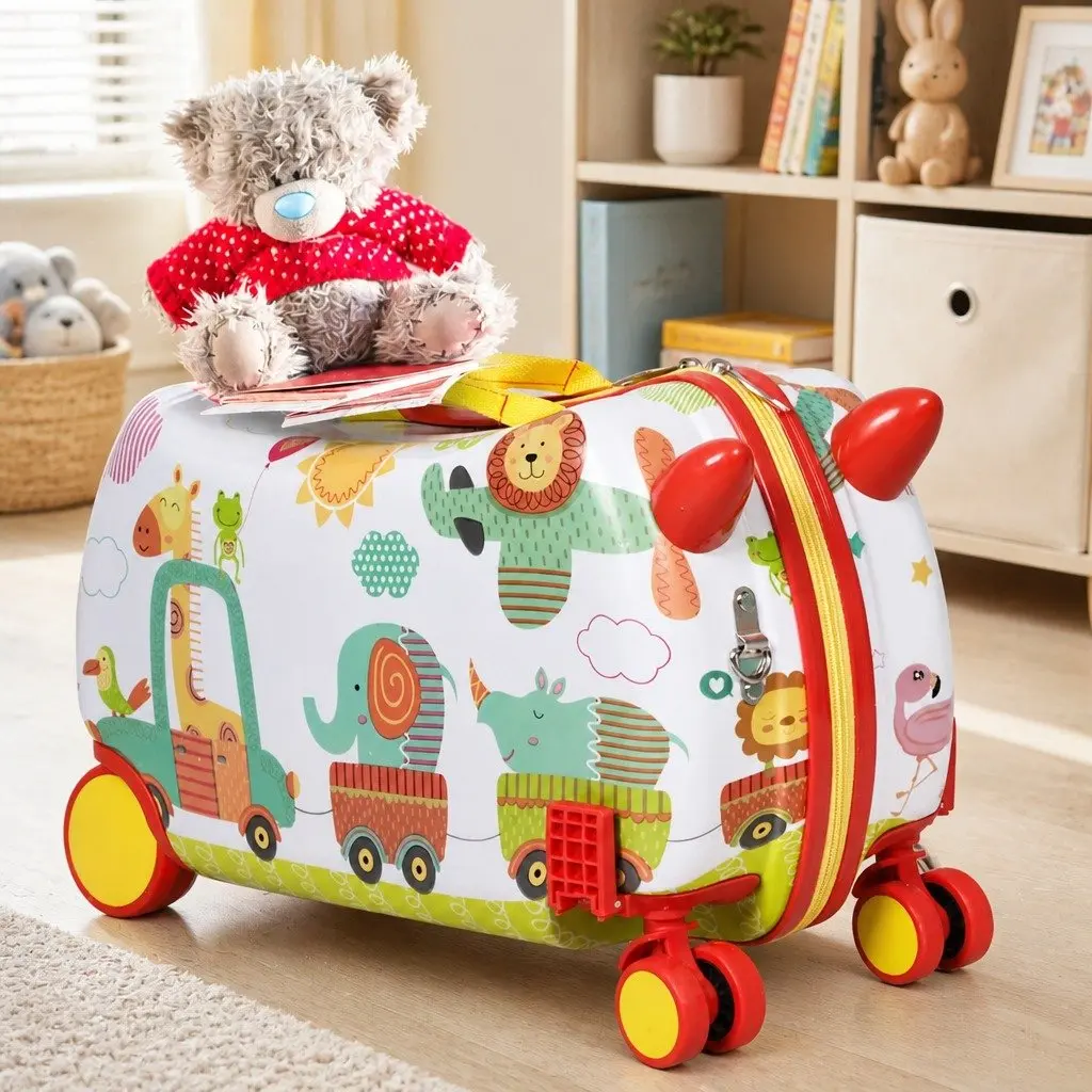 Kids Ride On Suitcase Multi-coloured 47cm Lightweight Durable Hard-case Storage