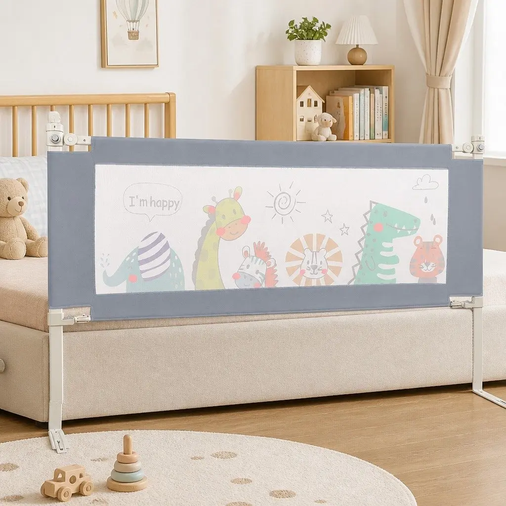 Kids Bed Rail Guard Multi-coloured Medium Adjustable Safety Barrier Folding Bedside Protection