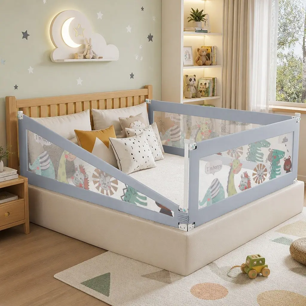 Kids Bed Rail Guard Multi-coloured Medium Adjustable Safety Barrier Folding Bedside Protection