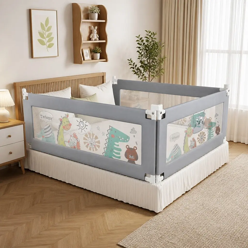 Kids Bed Rail Guard Multi-coloured Medium Adjustable Safety Barrier Folding Bedside Protection