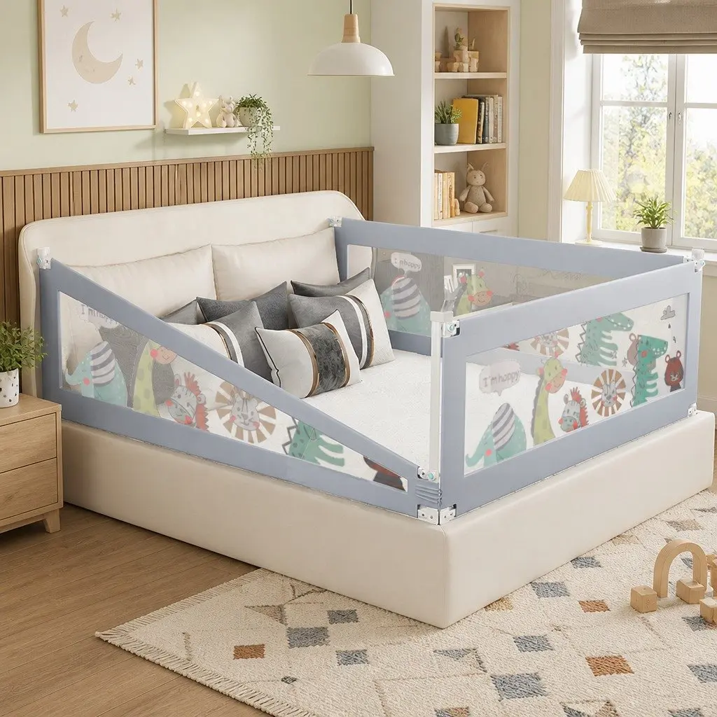 Baby Bed Rail Guard Multi-coloured Adjustable Height Folding Bedside Safety