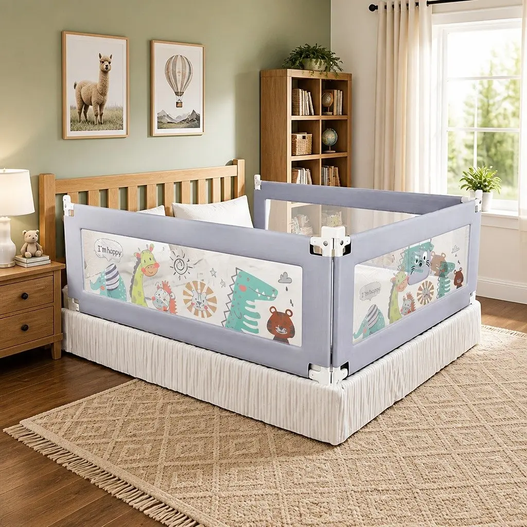 Baby Bed Rail Guard Multi-coloured Adjustable Height Folding Bedside Safety
