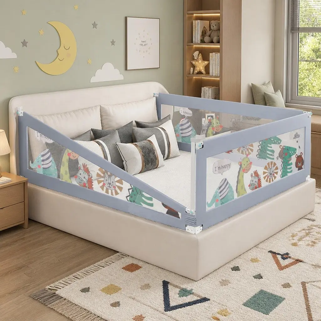 Kids Baby Safety Bed Rail Guard Queen Adjustable Height Folding Barrier Mesh
