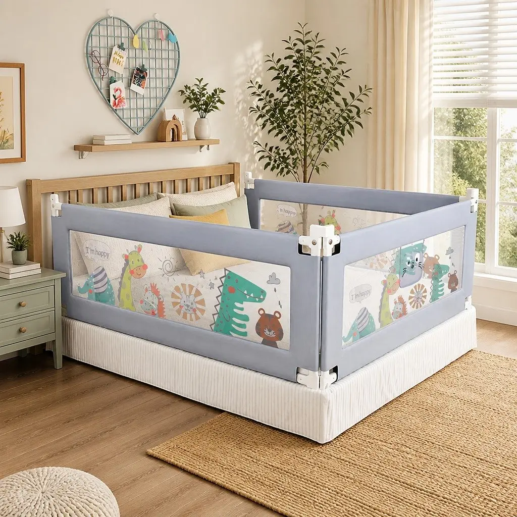 Kids Baby Safety Bed Rail Guard Queen Adjustable Height Folding Barrier Mesh