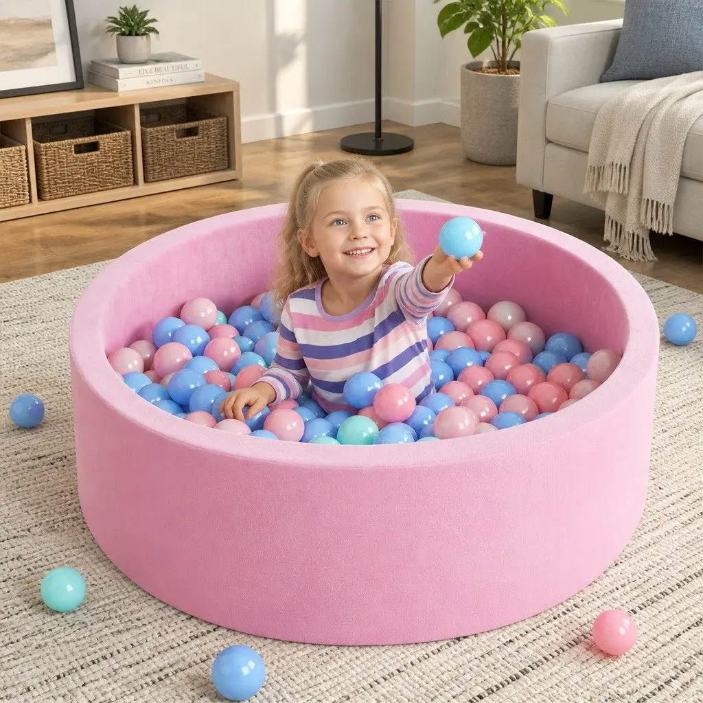 Kids Ball Pit Pink 90cm Portable Foldable Soft Safe for Sensory Play