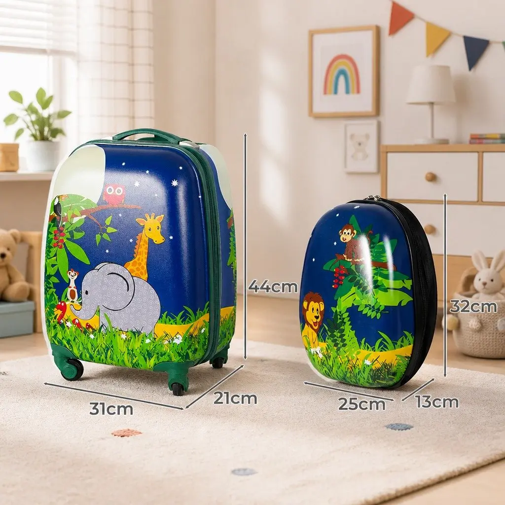 Kids Luggage Set Jungle 16" 13" Lightweight Carry-On Suitcase Backpack