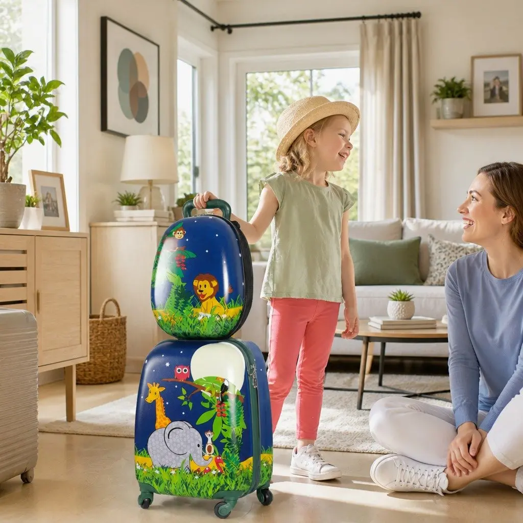 Kids Luggage Set Jungle 16" 13" Lightweight Carry-On Suitcase Backpack